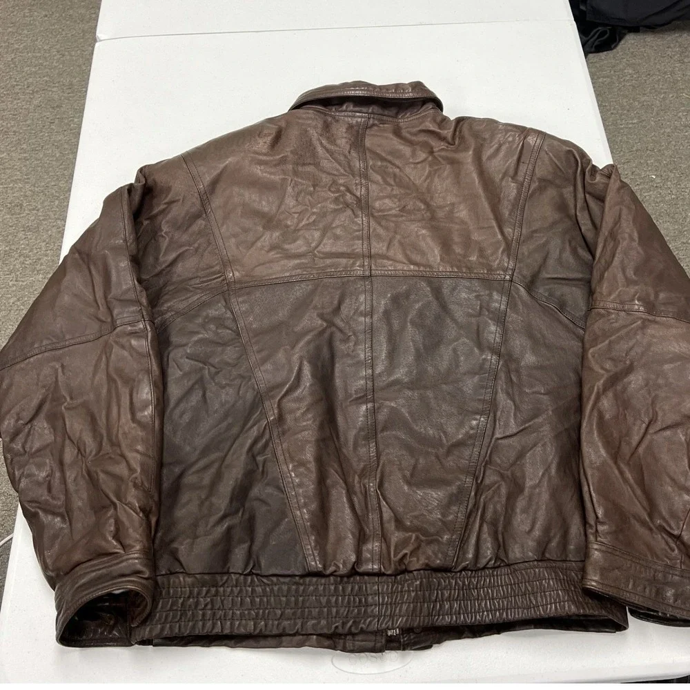 New Order Leather Bomber Jacket Mens M Brown Vintage Quilted Utility